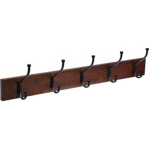Rectangular Wall-Mounted Farmhouse Coat Rack, 5 Hook, Light Walnut